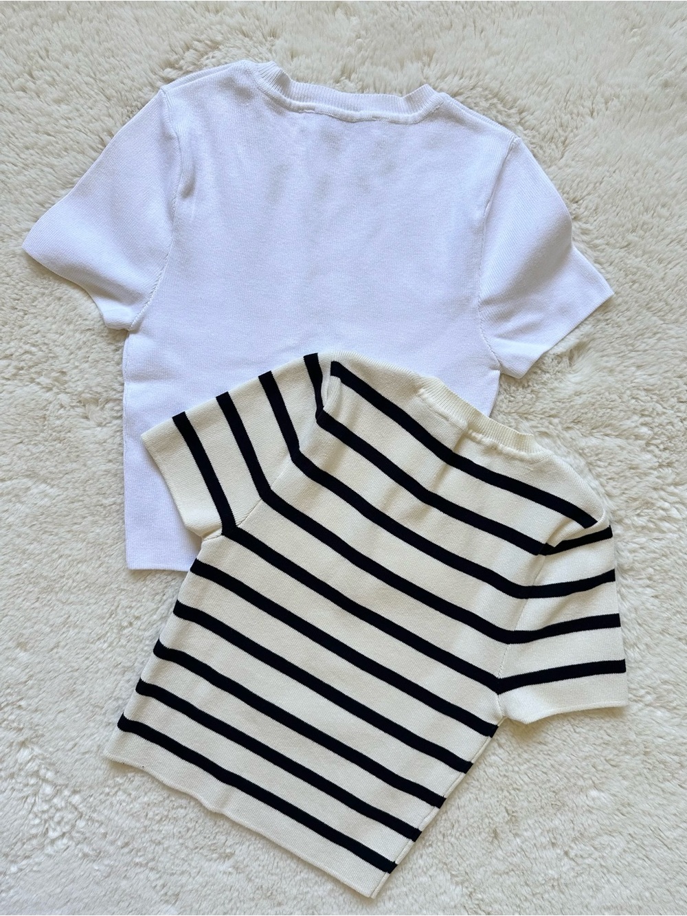 Zara Women’s 2PACK Short Sleeve Knit Top White & Cream Stripe - Small - Picture 7 of 10